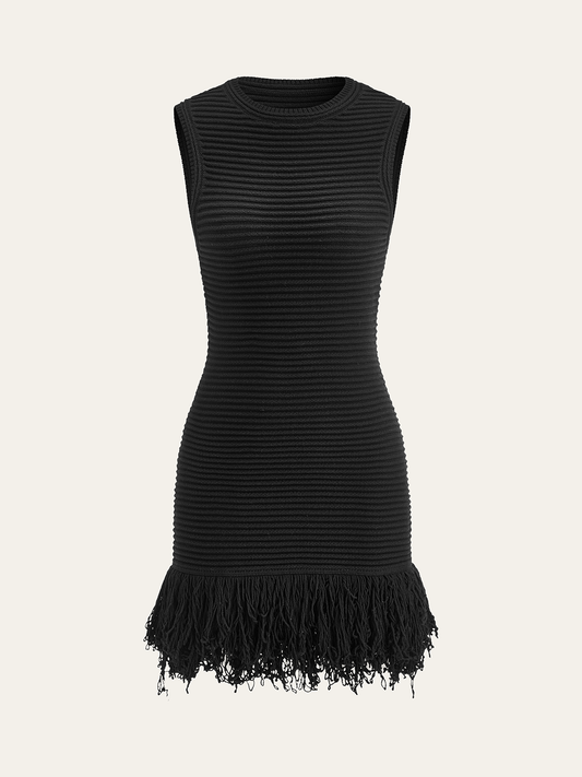 Sleeveless Fringe Hem Sweater Dress
