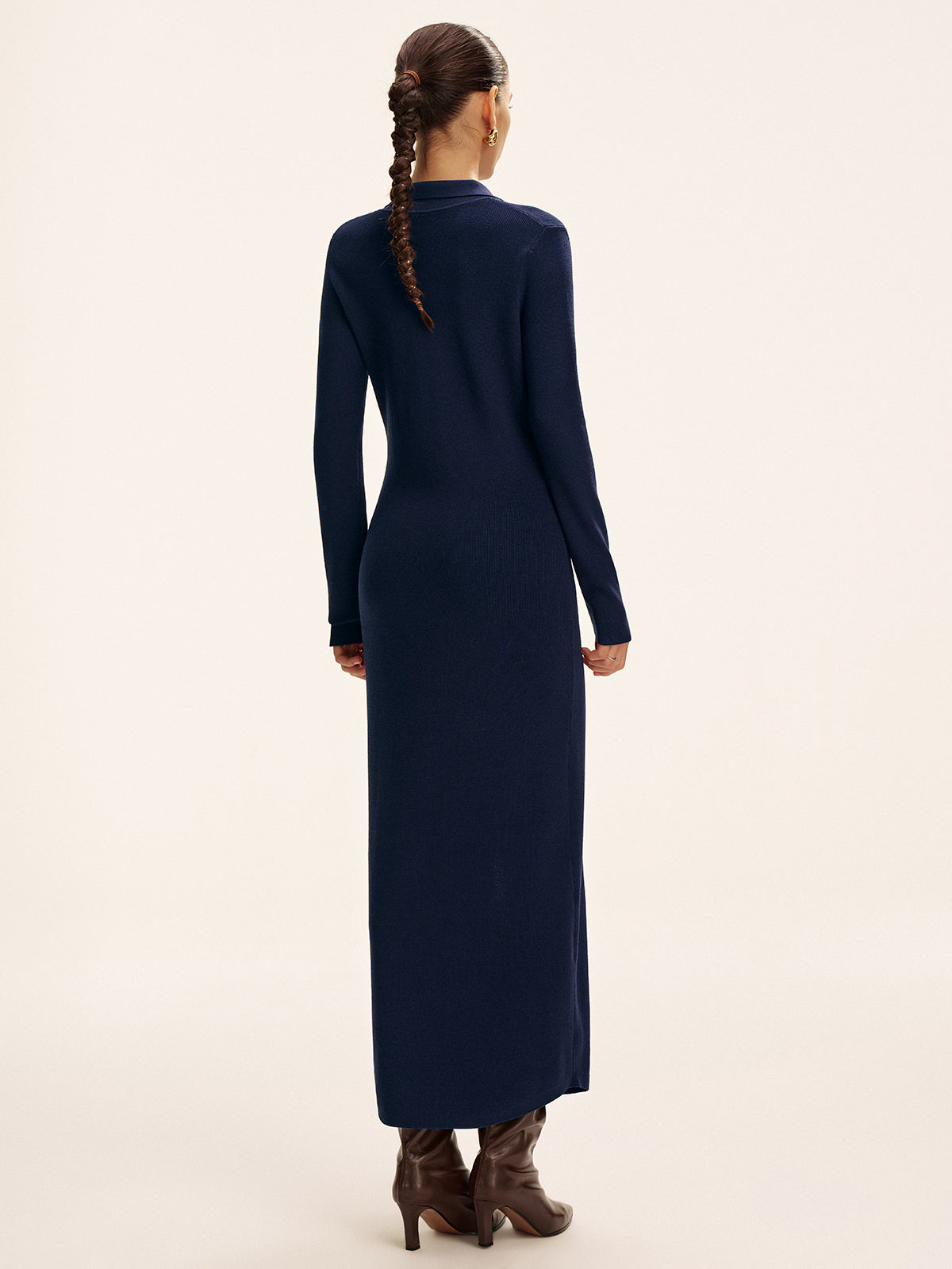 Long Sleeve Button Knit Maxi Dress without Belt