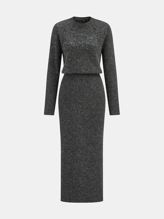 Wool-Blend Fuzzy Midi Dress