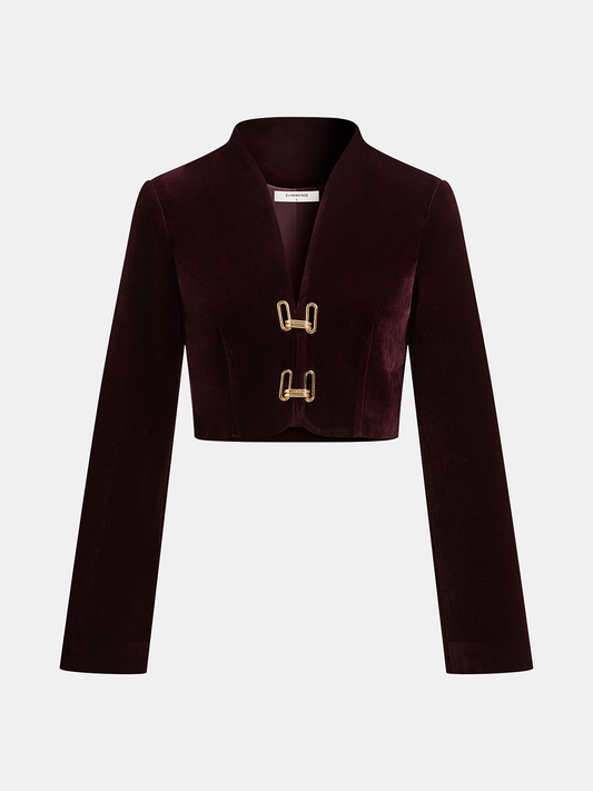 Metal Buckle Corduroy Stand Collar Jacket