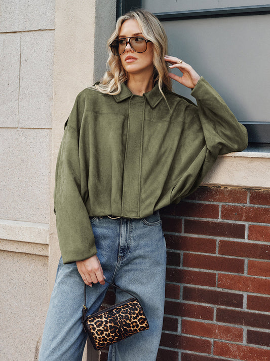 Suede Zip-Up Collared Jacket